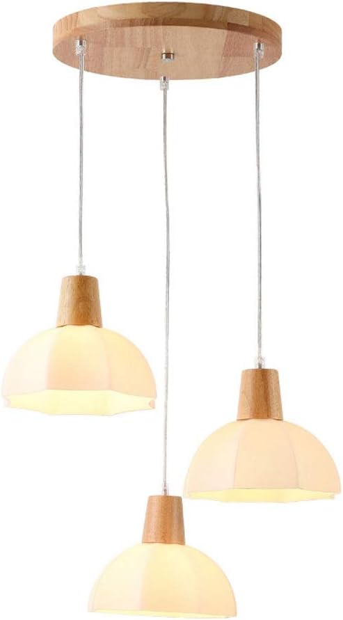 Pendelleuchte Aus Holz Und Glas, Milchig-weiße Deckenpendelleuchte Aus Glas, Rustikale Hängeleuchte Für Küche, Esszimmerinsel, Flurdekor (dreiflammige Scheibe, Weißes Licht)