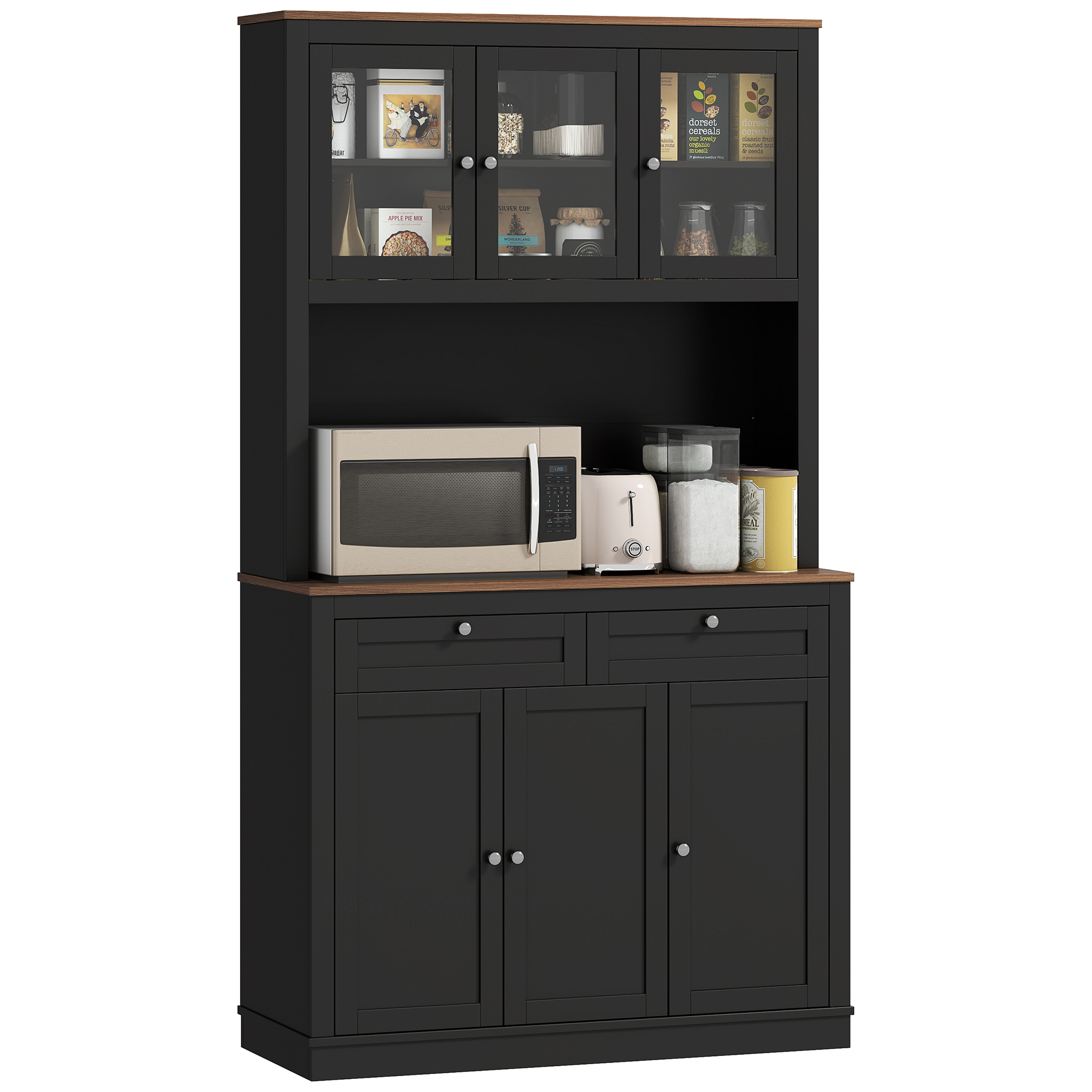 Hohes Küchen-sideboard, Küchenschrank, 6 Türen, 2 Schubladen, Arbeitsplatte, Verstellbare Einlegeböden, 100 X 40 X 180 Cm, Weiß