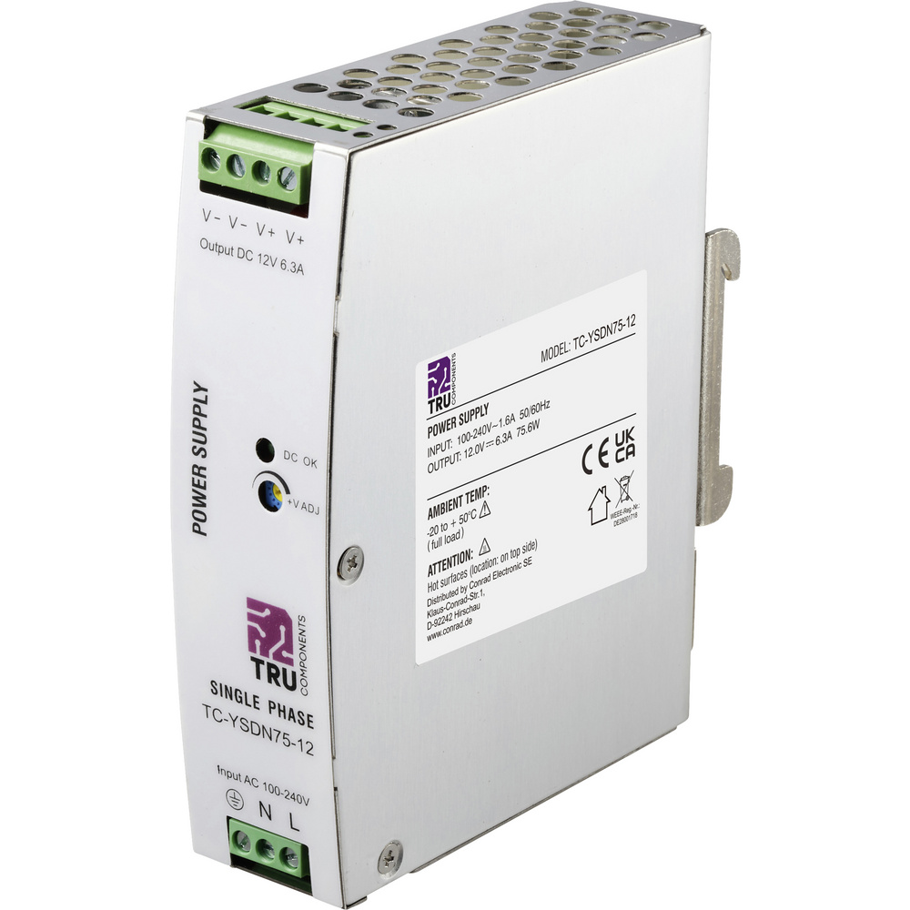 Tru Components Tc-13804588 Hutschienen-netzteil (din-rail) 12 V/dc 6.3 A 75.6 W Anzahl Ausgänge:1 X