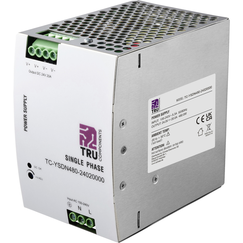 Tru Components Tc-13808000 Hutschienen-netzteil (din-rail) 24 V/dc 20 A 480 W Anzahl Ausgänge:1 X