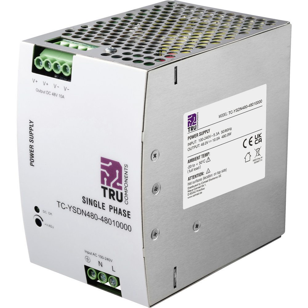 Tru Components Tc-13808004 Hutschienen-netzteil (din-rail) 48 V/dc 10 A 480 W Anzahl Ausgänge:1 X