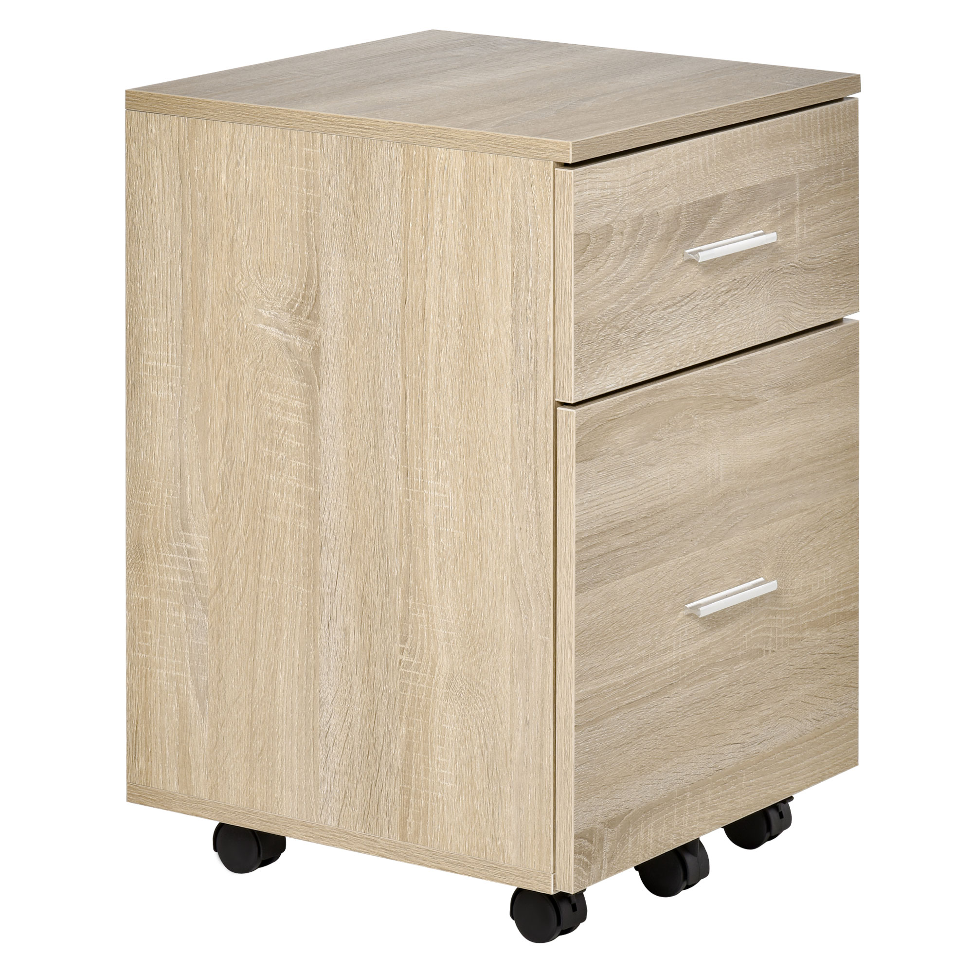 Mobiler Büroschrank Mit 2 Schubladen Und 5 Rollen, Aus Spanplatte, 39,5 X 39 X 58,5 Cm, Eichenoptik