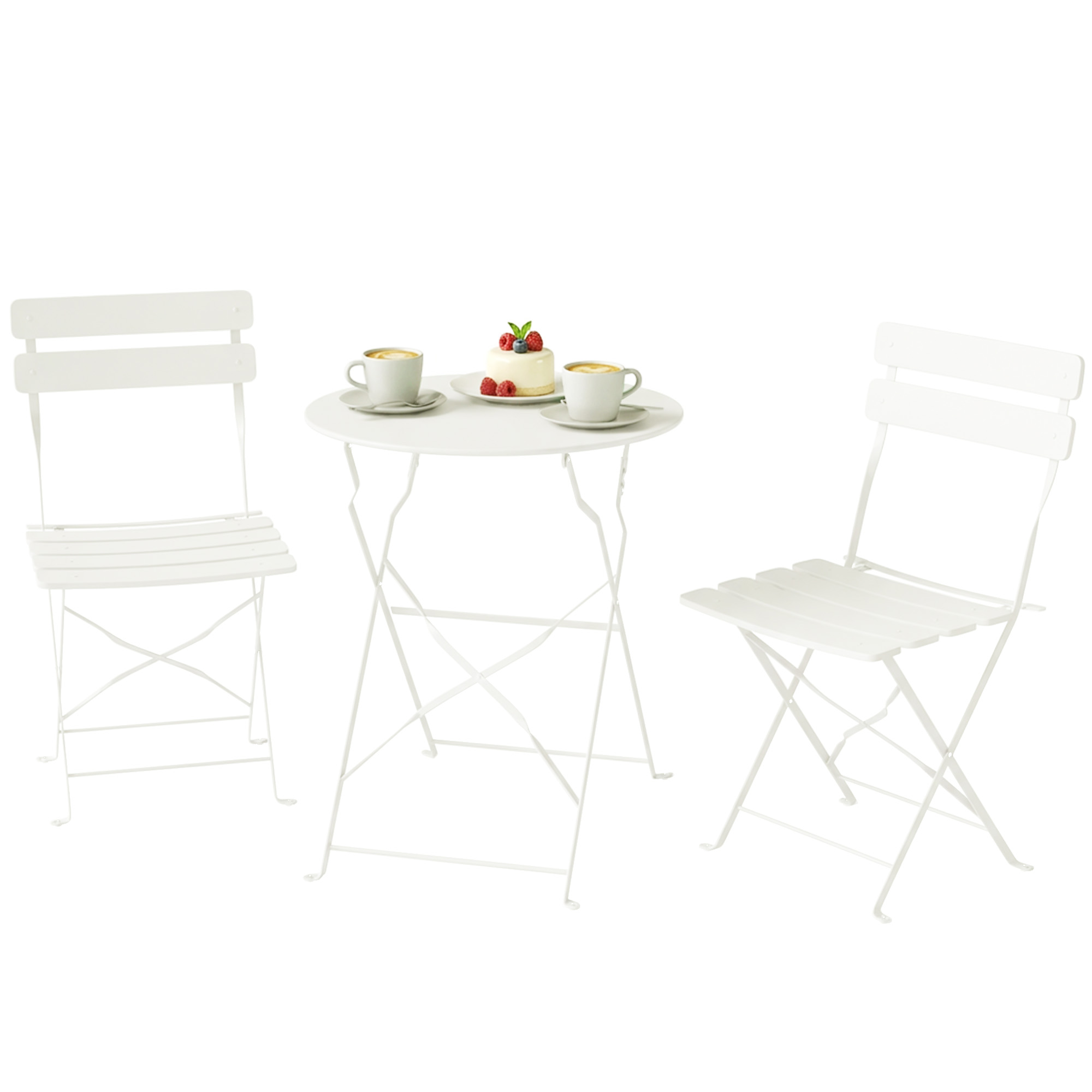 3-teiliges Gartenbistro-set: Tisch Und 2 Klappbare Lattenstühle, Doppelter Rostschutz, Creme