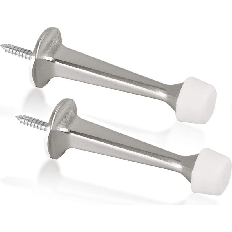 Set Mit 4 Stabilen Und Robusten Türstoppern – Robuster Wandschutz Mit Weichen Gummifüßen, Oberfläche In Satiniertem Nickel
