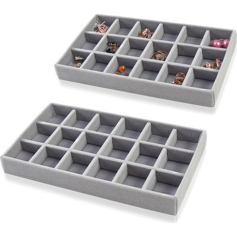 Stapelbares Schmucktablett, Schubladenorganizer Zur Aufbewahrung Von Halsketten, Armbändern, Ohrringen, Ringen Und Uhren (2er-set) (grau)