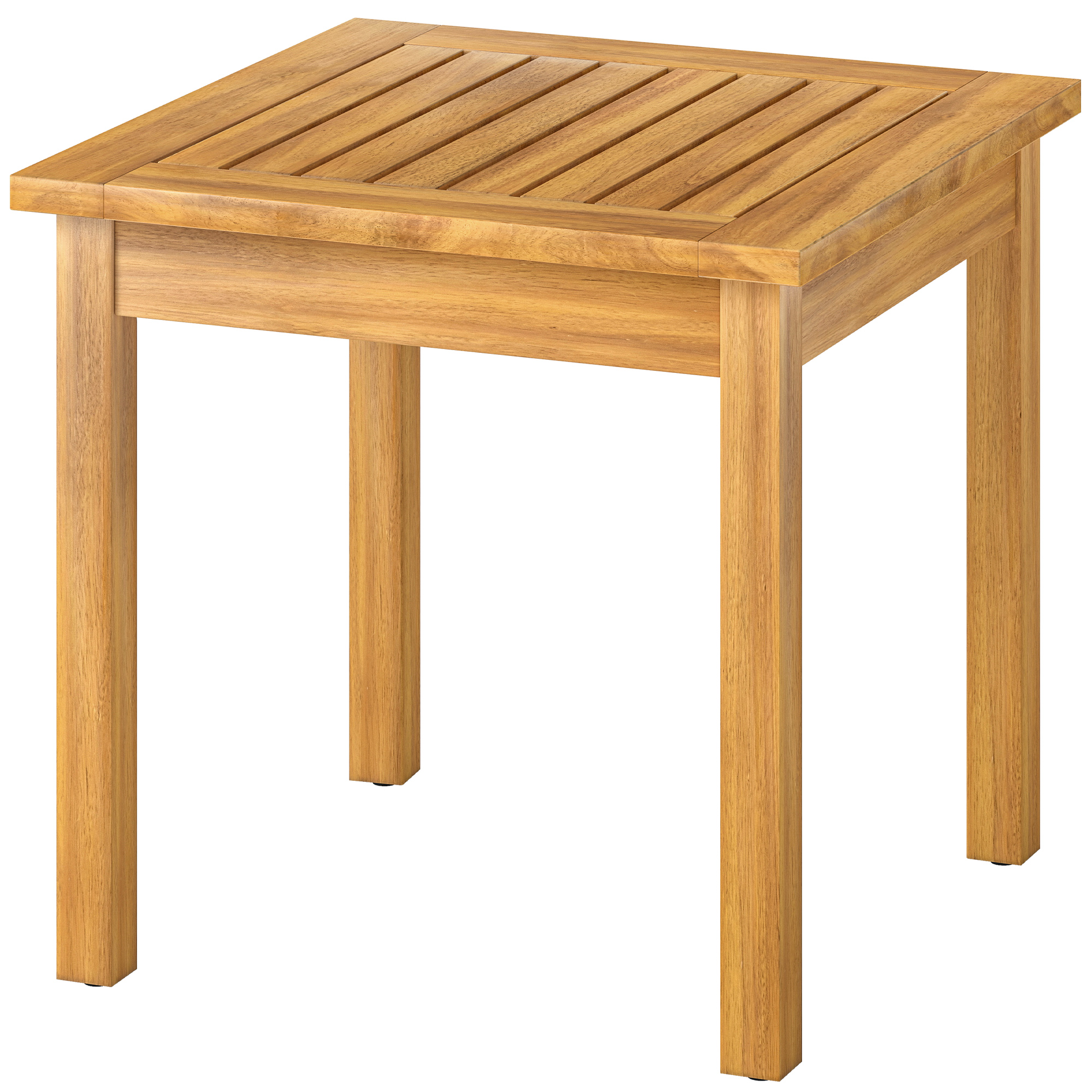 Quadratischer Garten-couchtisch Aus Massivem Akazienholz, Mit Lattenrost, Verstellbaren Füßen, 48 X 48 X 46 Cm, Natur