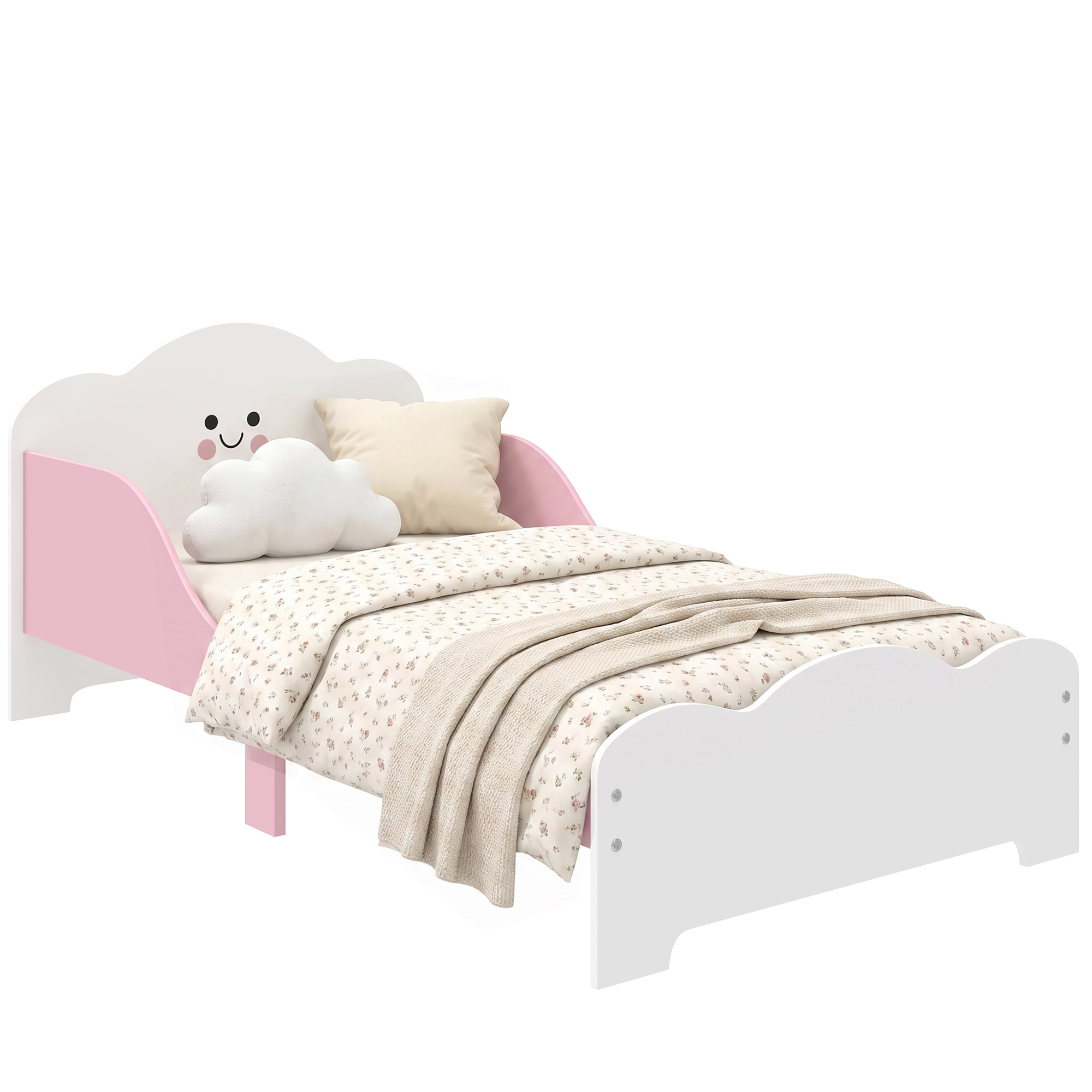 Kinderbett, 140 X 70 Cm Bettgestell Mit Hohen Schutzgitter Für Kinder Von 3-6 Jahren, Ohne Matratze, Rosa