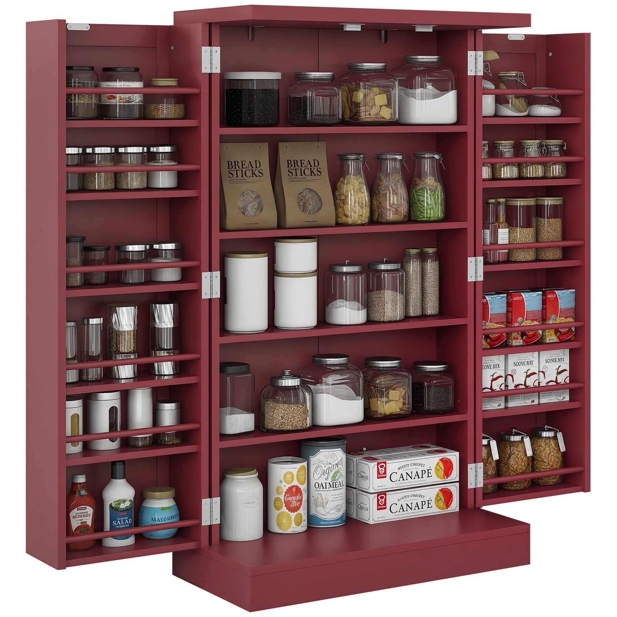 Küchenschrank Mit 2 Türen, 5 Einlegeböden Und 12 Gewürzregalen – 60 X 30 X 104 Cm – Rot
