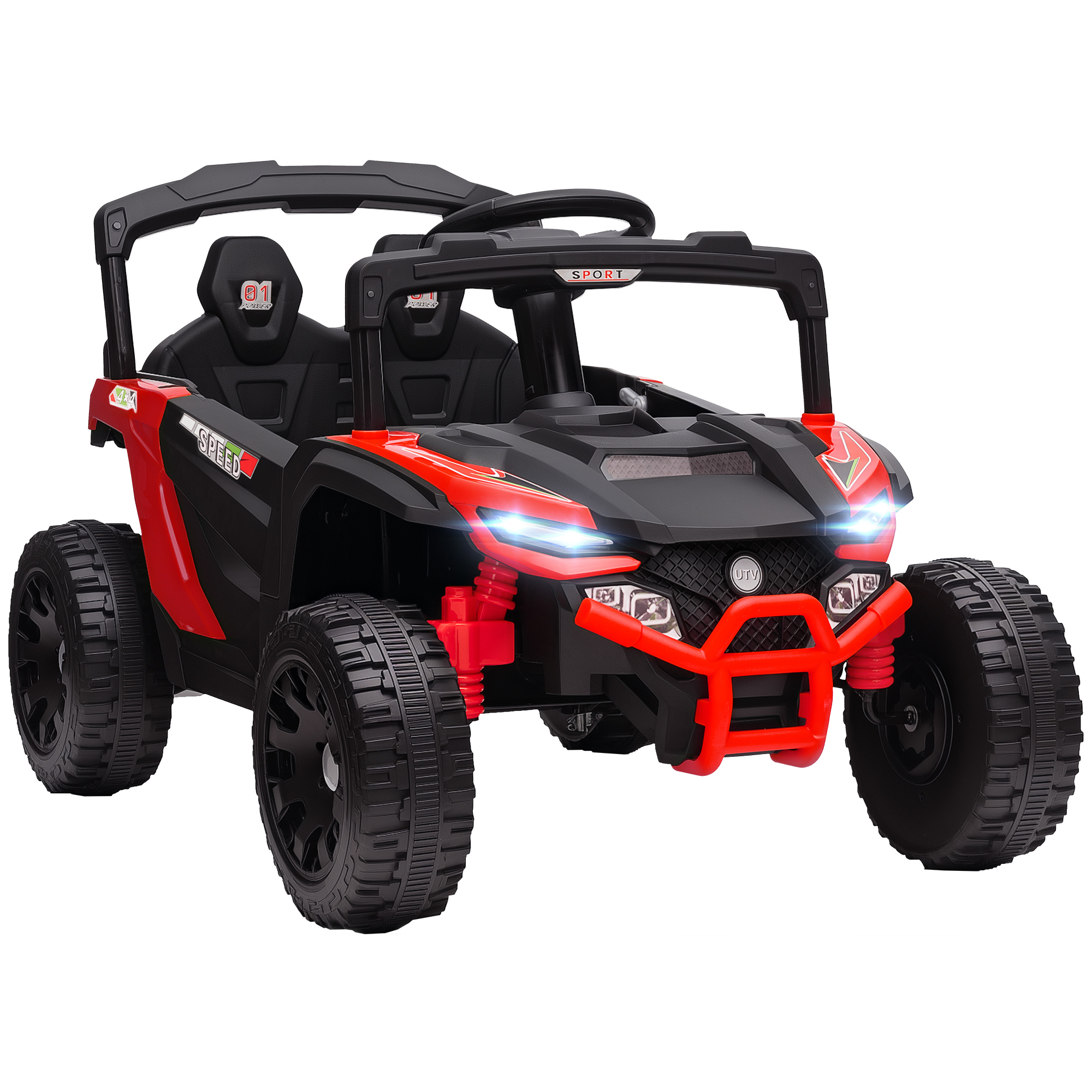 Elektrisches Kinder-utv, 12-v-elektrobuggy Mit 2 Motoren, Fernbedienung, Led-beleuchtung, Musik, Hupe, Für Kinder Von 3–8 Jahren, Rot