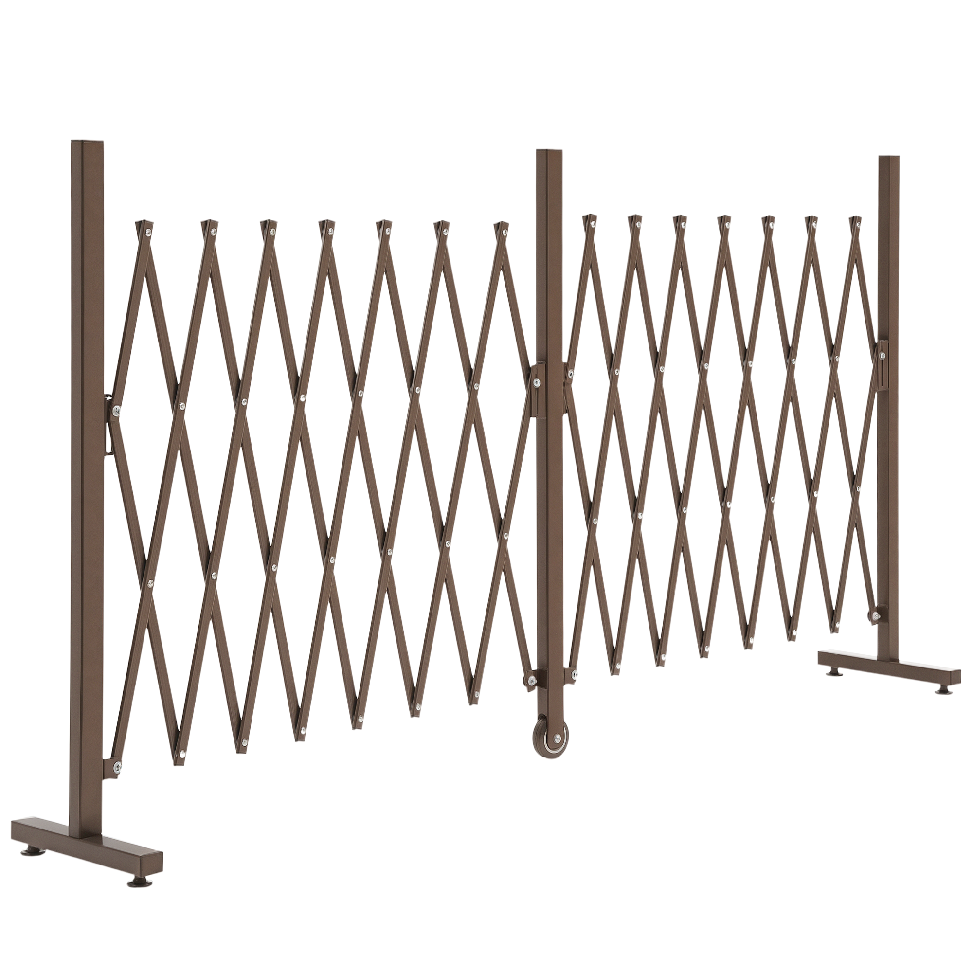 Ausziehbare, Einziehbare Sicherheitsbarriere Mit Rädern, 405 X 31 X 104 Cm (l X B X H), Aluminium, Schokoladenbraun