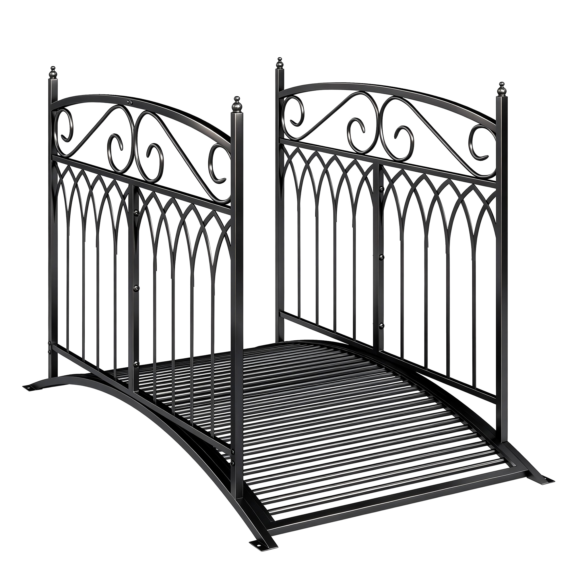 Gartenbrücke Aus Metall Im Barockstil, Dekorativer Steg Mit Geländer, 91 Cm, Tragkraft 100 Kg, Schwarz