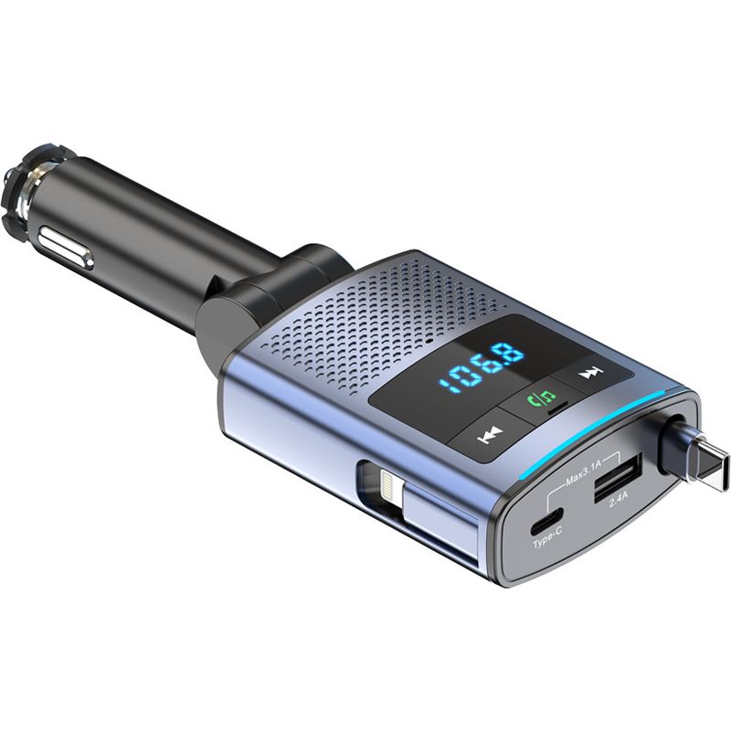 65-w-bluetooth-fm-transmitter Für Das Auto, 100 Cm Langes Einzugskabel, Usb-c-zigarettenanzünderstecker Und Bluetooth-5.3-autoradio Mit Freisprecheinrichtung