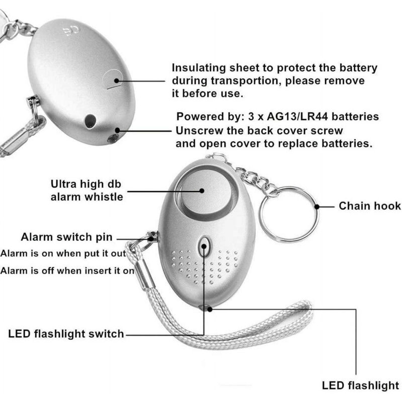 5-teiliges Set Persönlicher Sicherheitsalarme Mit Led-beleuchtung Und 140 Db Lautstärke – Tragbarer Hochleistungs-selbstschutzalarm Gegen Übergriffe Für Frauen, Senioren Und Kinder