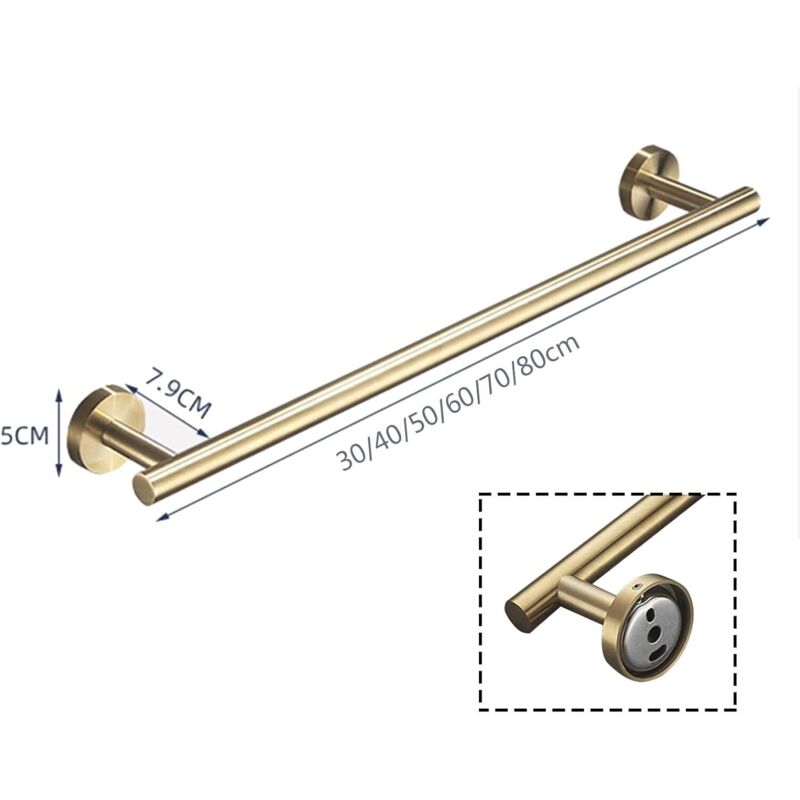 Wandregal Aus Edelstahl Sus 304, Gebürstet Goldfarben, Für Badetücher – 40 Cm, Feuchtigkeits- Und Korrosionsbeständig, Elegant-minimalistisches Design