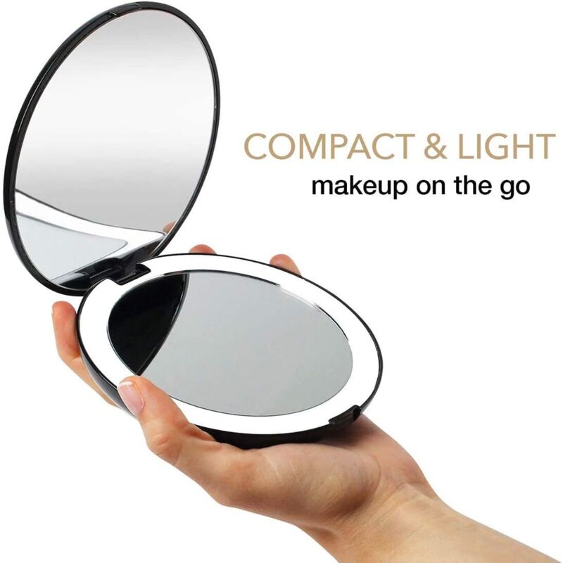 Tragbarer Kosmetischer Spiegel Mit Einstellbarem Led-licht Und 1x-/10fach-vergrößerung, Durchmesser 12,7 Cm, Ideal Für Reisen, Präzises Make-up Und Beauty-routinen – Elegantes Rosafinish