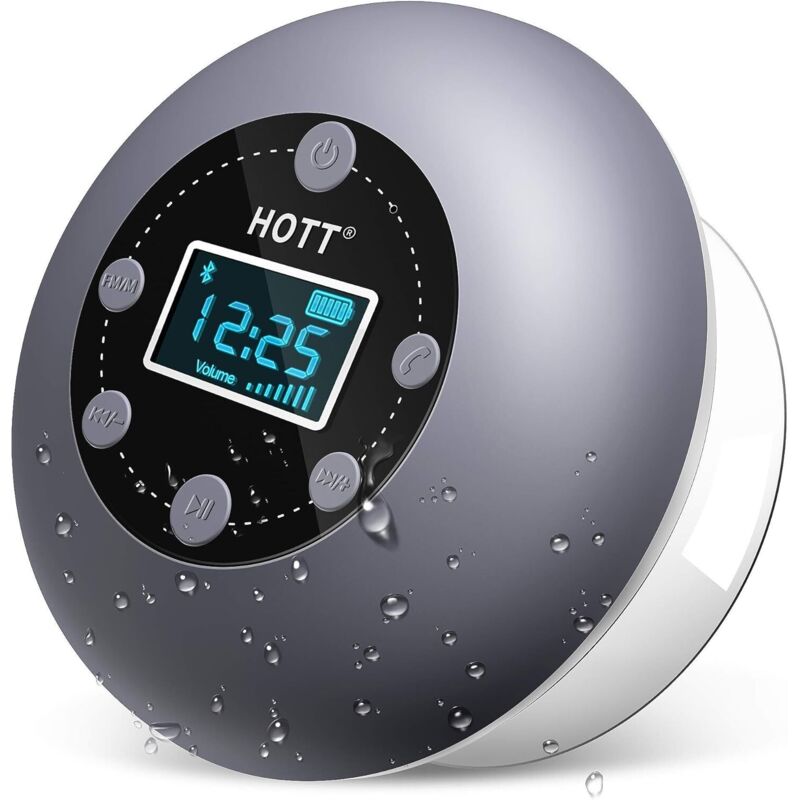 Wasserdichte Bluetooth-lautsprecheranlage Mit Ipx7-schutzklasse Für Das Badezimmer, Lcd-display, Drahtloses Ukw-radio, Saugnapfhalterung, Sd-karten-wiedergabe, 10 Std. Akkulaufzeit Und Integrierter Uh