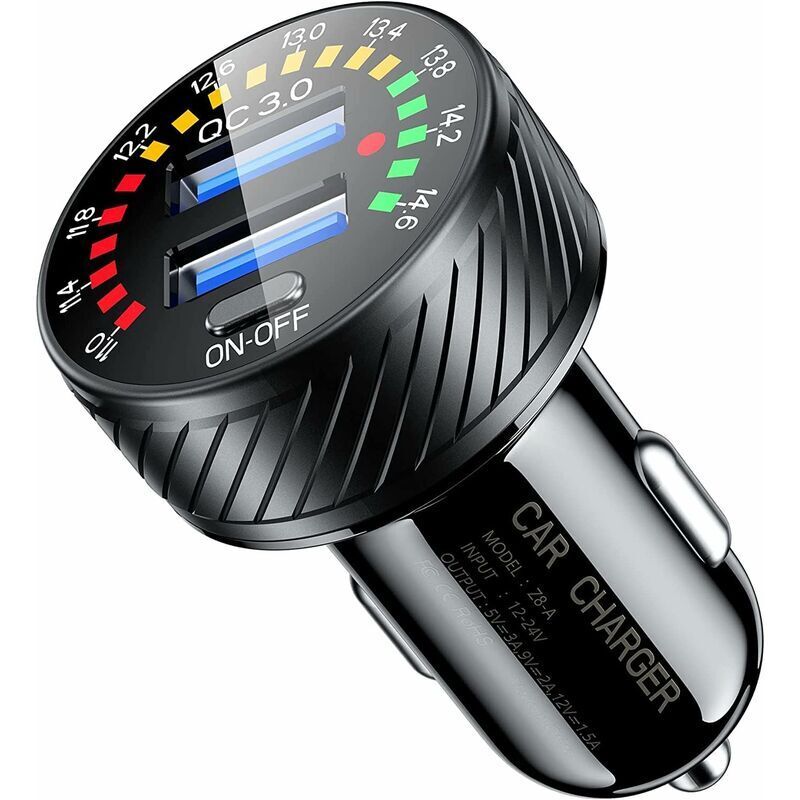 Dual-port-usb-qc-3.0-kfz-ladegerät, 36-w-zigarettenanzünderadapter Mit Led-voltmeter Und Ein-/ausschalter – Ulisem