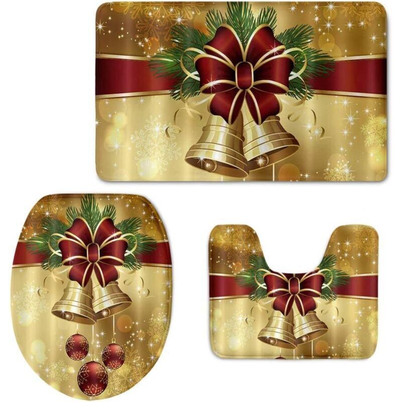 Goldener Weihnachtsbadeteppich-set, 3-teilig, Bestehend Aus Konturmatte Und Bezug Mit Festlicher Schleife, Weich, Rutschfest -ulisem