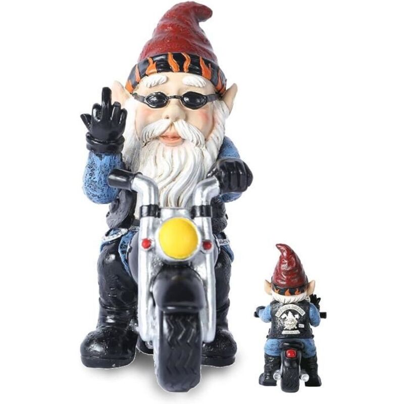 Gartenzwerg Aus Kunstharz Auf Motorrad, Wasserfest, 14 Cm, Originelle Dekoration Für Garten Und Terrasse - Ulisem