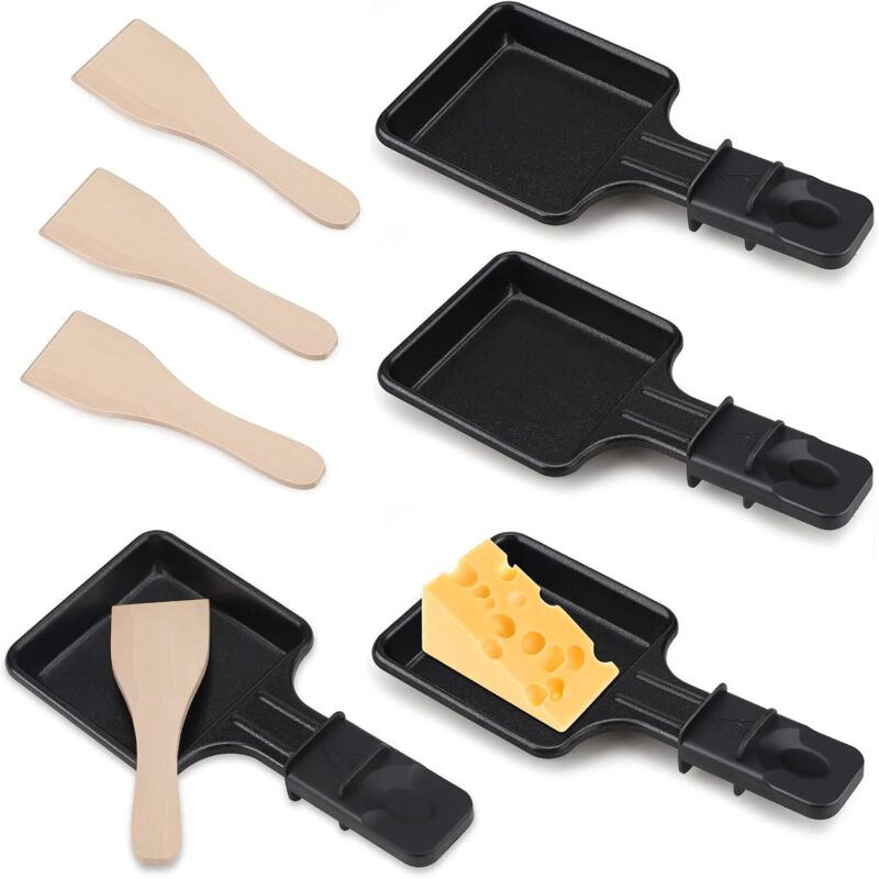 Raclette-pfannen Für 4 Personen – Antihaftbeschichtung, Inklusive Holzlöffel – Ideal Für Geschmolzenen Käse Und Eier – Ulisem