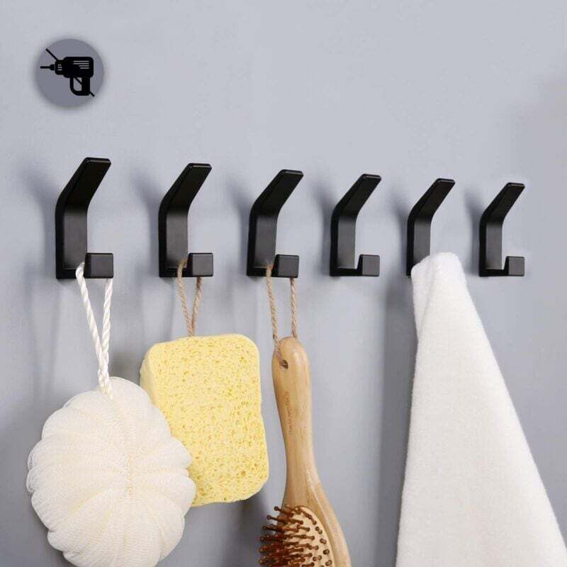 6-teiliges Set Selbstklebender Wandhaken, Schwarzes Aluminium, Doppelhandtuchhalter Für Bad, Küche, Büro - Ulisem
