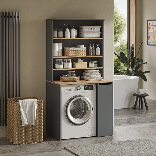 Waschmaschinenschrank Viktor, Anthrazit/goldkraft Eiche, 93.6 X 88.2 Cm 2 Teile Mit Rollregal, Vicco