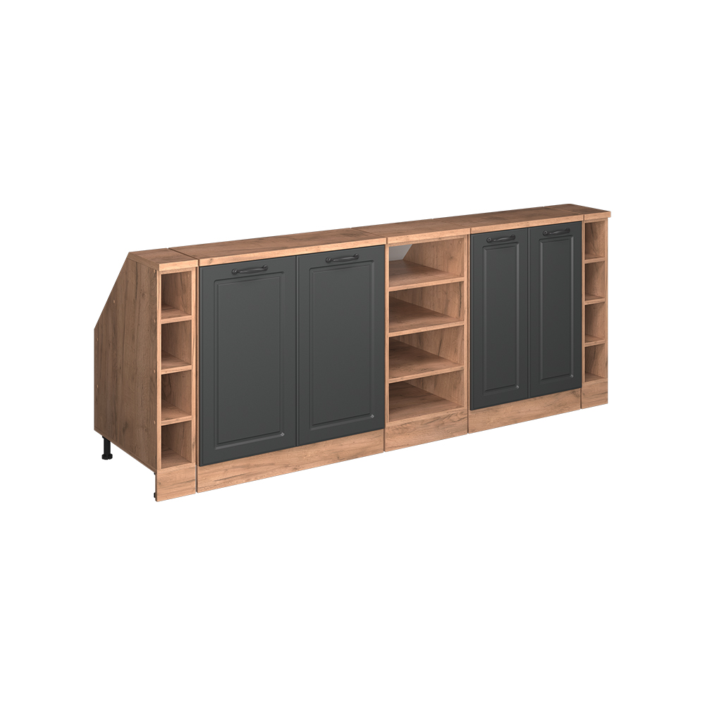 Küchenschrank Für Dachschrägen R-line, Anthrazit Landhaus/goldkraft Eiche, 210 Cm 5er Set Schrankkorpuss 60 Cm Tiefe, Vicco