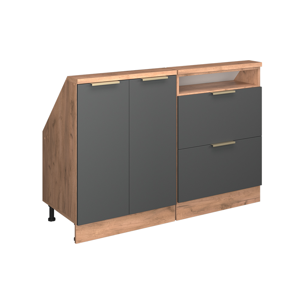 Küchenschrank Für Dachschrägen R-line, Anthrazit-gold/goldkraft Eiche, 120 Cm 2er Set, Vicco