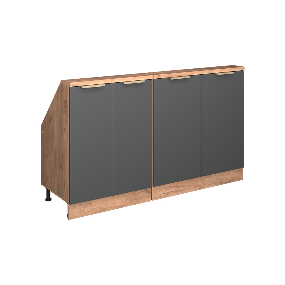 Küchenschrank Für Dachschrägen R-line, Anthrazit-gold/goldkraft Eiche, 140 Cm 2er Set, Vicco