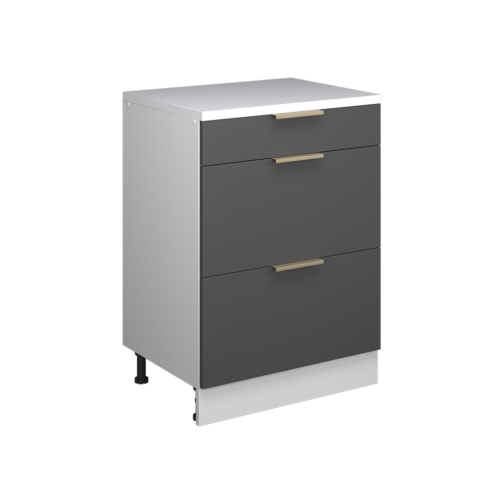 Erweiterungskommode Rion, Anthrazit-gold/weiß, 60 X 46 Cm Ohne Schräge Mit 3 Schubladen, Vicco