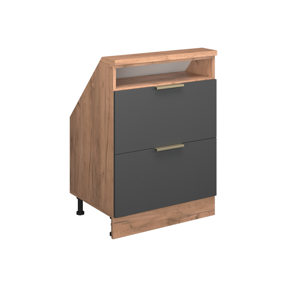 Küchenschrank Für Dachschrägen R-line, Anthrazit-gold/goldkraft Eiche, 60 Cm Mit 2 Schubladen, Vicco