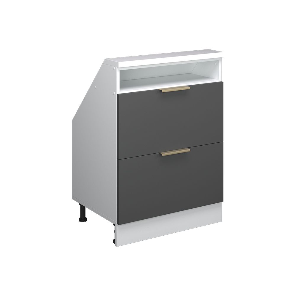 Küchenschrank Für Dachschrägen R-line, Anthrazit-gold/weiß, 60 Cm Mit 2 Schubladen, Vicco