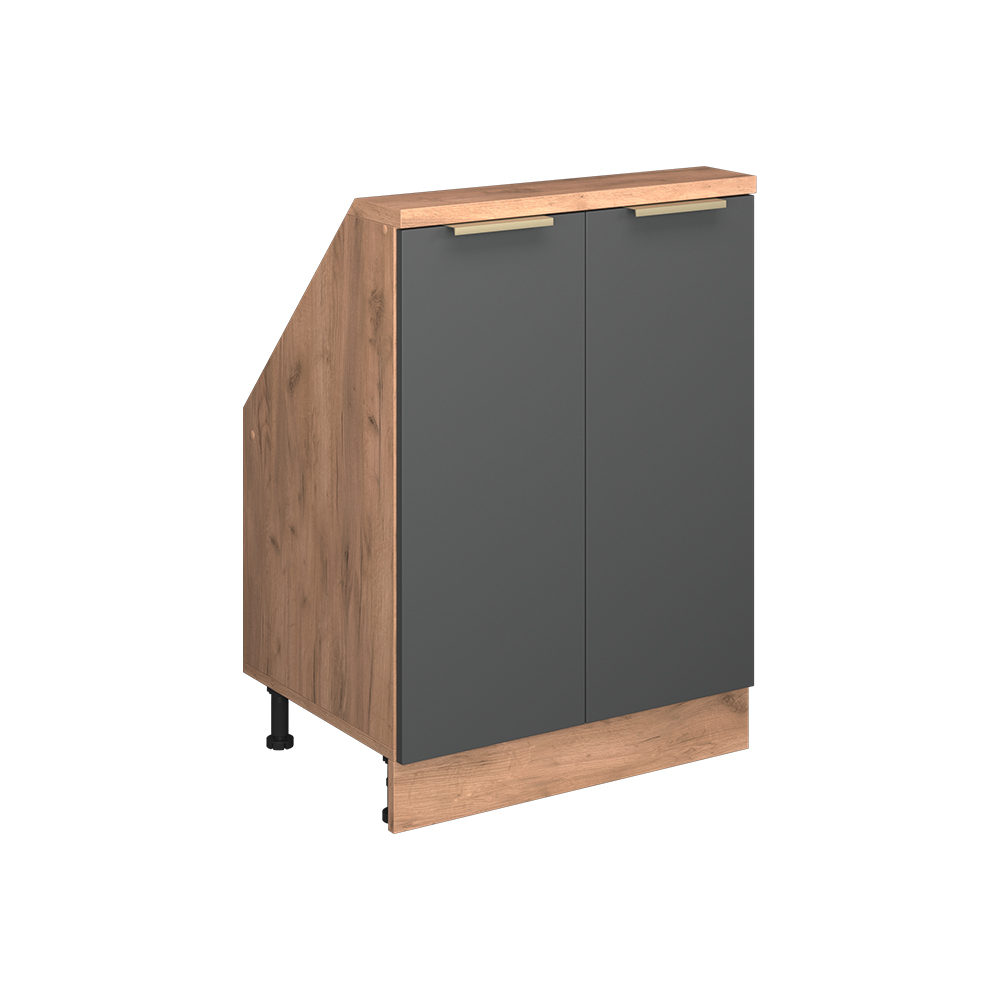 Küchenschrank Für Dachschrägen R-line, Anthrazit-gold/goldkraft Eiche, 60 Cm Mit 2 Türen, Vicco