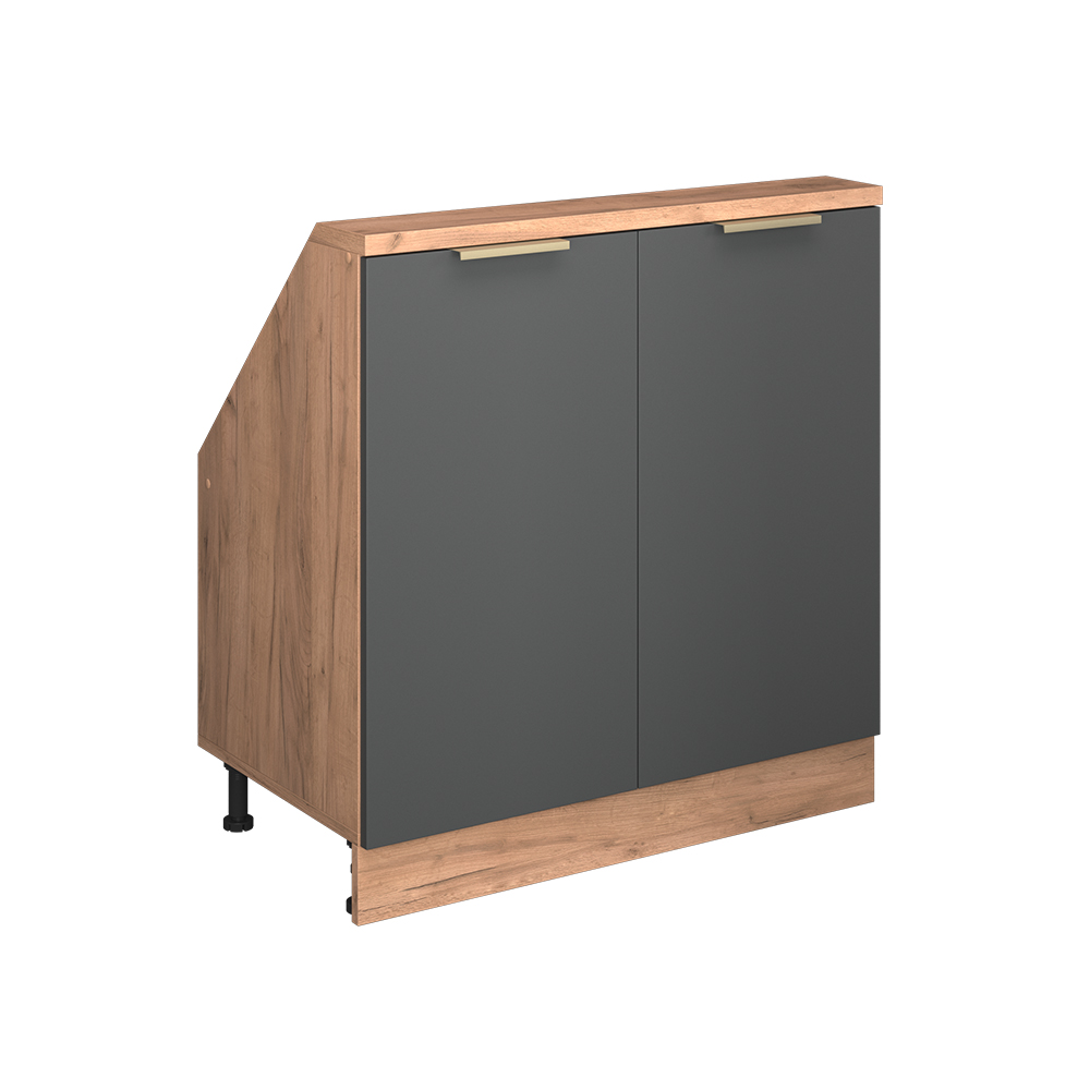 Küchenschrank Für Dachschrägen R-line, Anthrazit-gold/goldkraft Eiche, 80 Cm Mit 2 Türen, Vicco