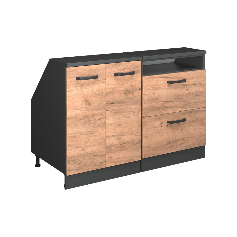 Küchenschrank Für Dachschrägen R-line, Goldkraft Eiche, 120 Cm 2er Set Schrankkorpuss 60 Cm Tiefe, Vicco