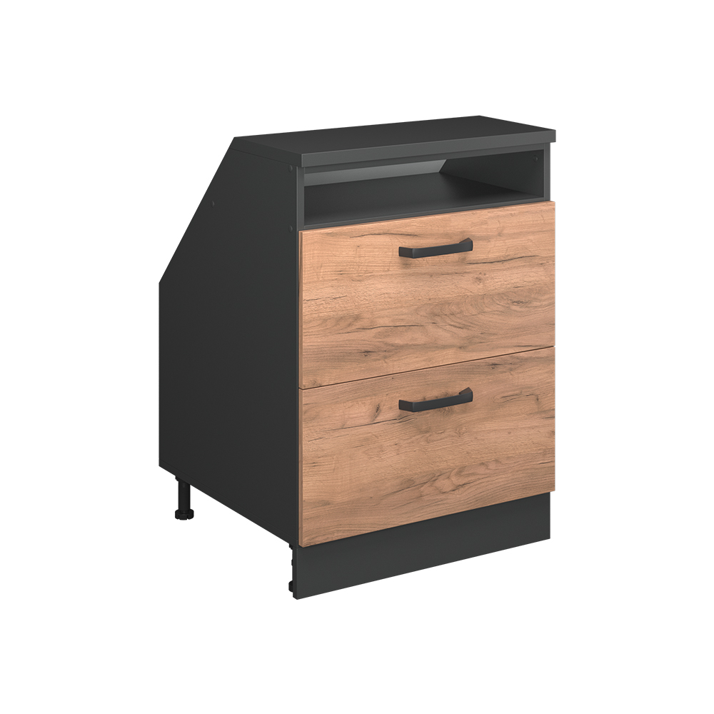 Dachschrägenschrank Rion, Goldkraft Eiche, 60 X 81.6 Cm Mit 2 Schubladen, Schrankkorpus 60 Cm Tiefe, Vicco