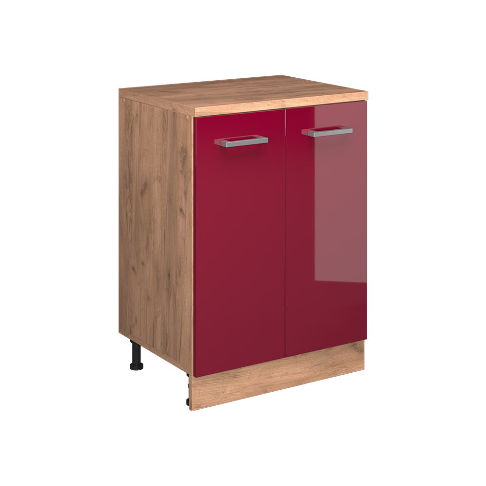 Erweiterungsschrank Rion, Rot Hochglanz/goldkraft Eiche, 60 X 46 Cm Ohne Schräge Mit 2 Türen, Vicco