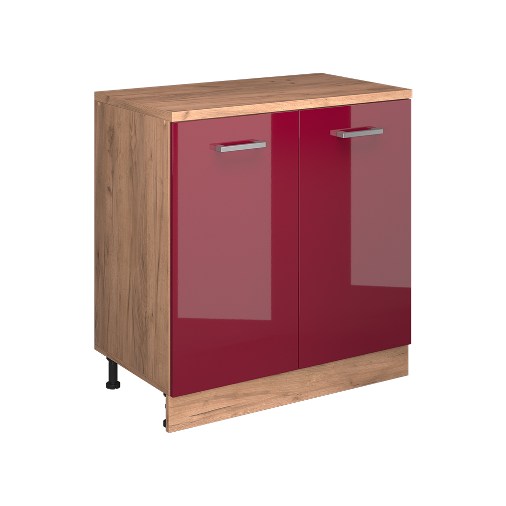 Erweiterungsschrank Rion, Rot Hochglanz/goldkraft Eiche, 80 X 46 Cm Ohne Schräge Mit 2 Türen, Vicco