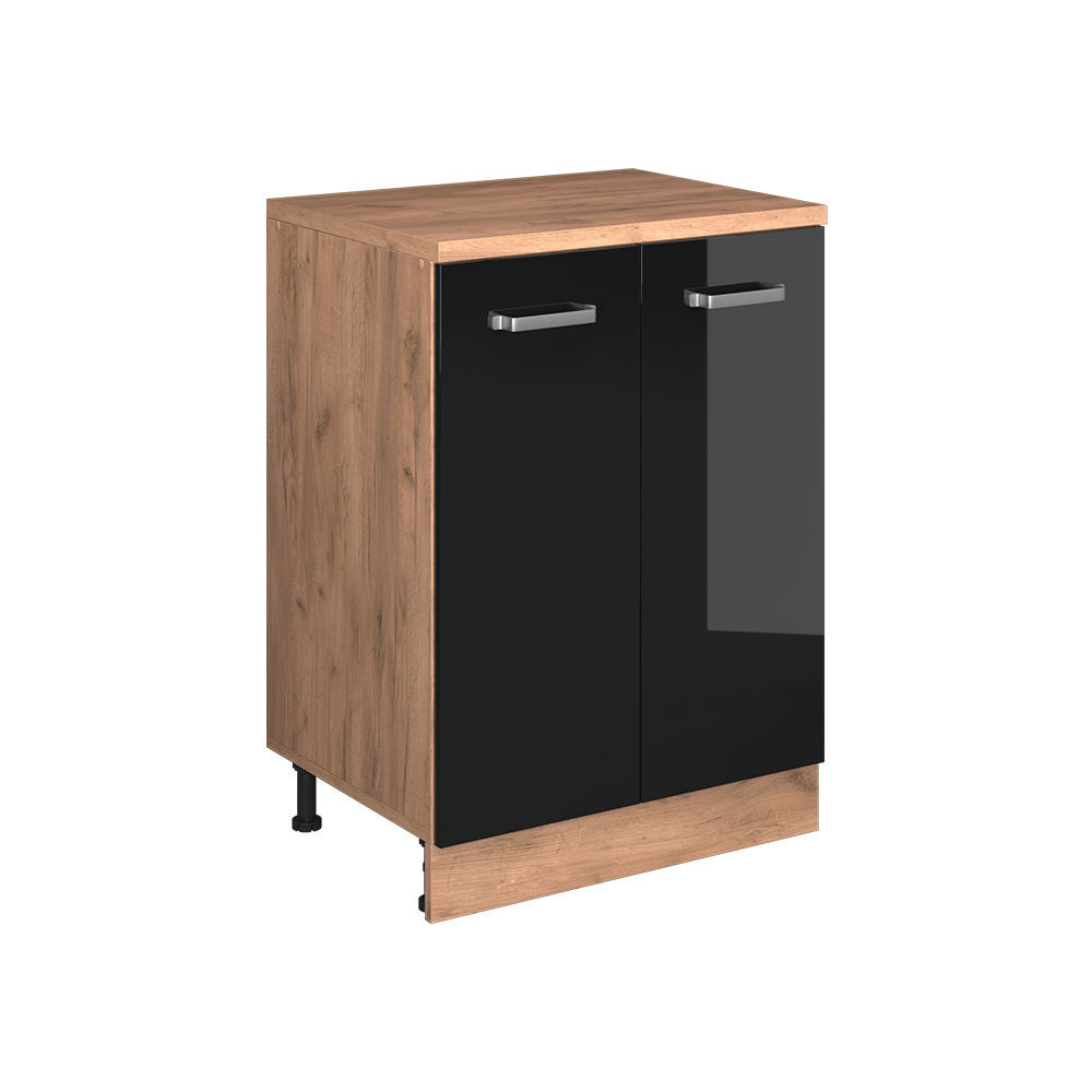 Erweiterungsschrank Rion, Schwarz Hochglanz/goldkraft Eiche, 60 X 46 Cm Ohne Schräge Mit 2 Türen, Vicco