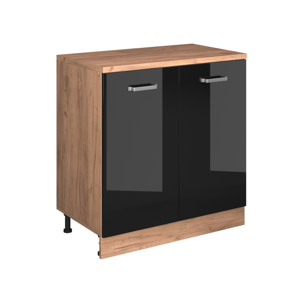 Erweiterungsschrank Rion, Schwarz Hochglanz/goldkraft Eiche, 80 X 46 Cm Ohne Schräge Mit 2 Türen, Vicco
