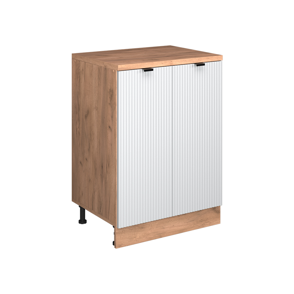 Erweiterungsschrank Rion, Weiß Riffel/goldkraft Eiche, 60 X 46 Cm Ohne Schräge Mit 2 Türen, Vicco