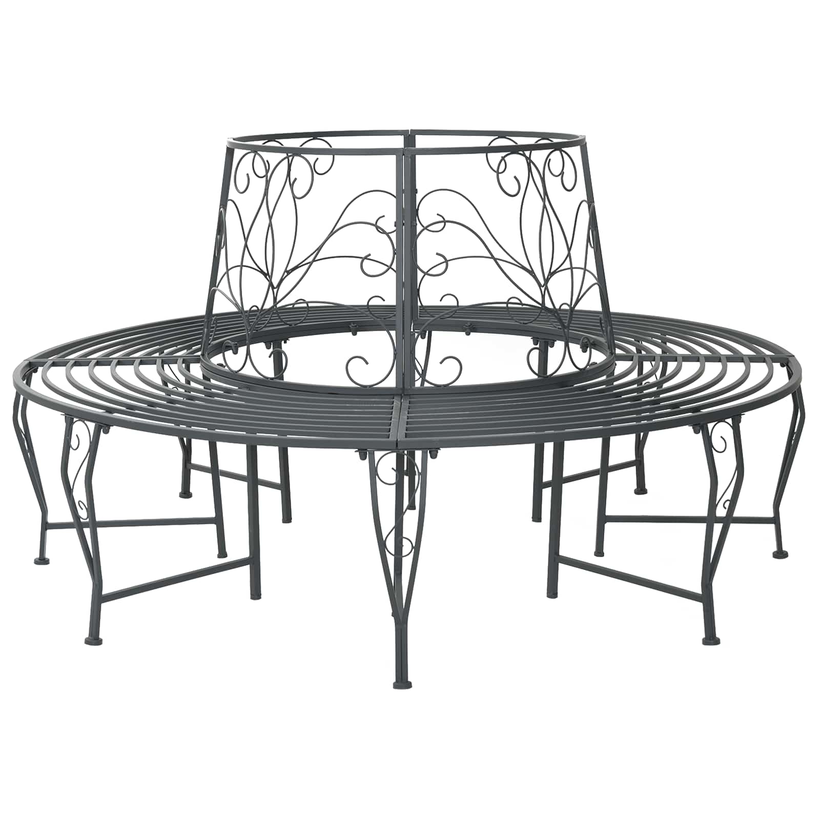 Vidaxl Tree Bench 8-seater Ø 160 X 89 Cm Steel Silver Grey Round