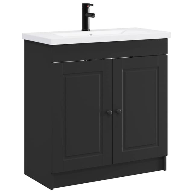 Vidaxl Bathroom Furniture Set Black 56 X 37.5 X 81 Cm Engineered Wood