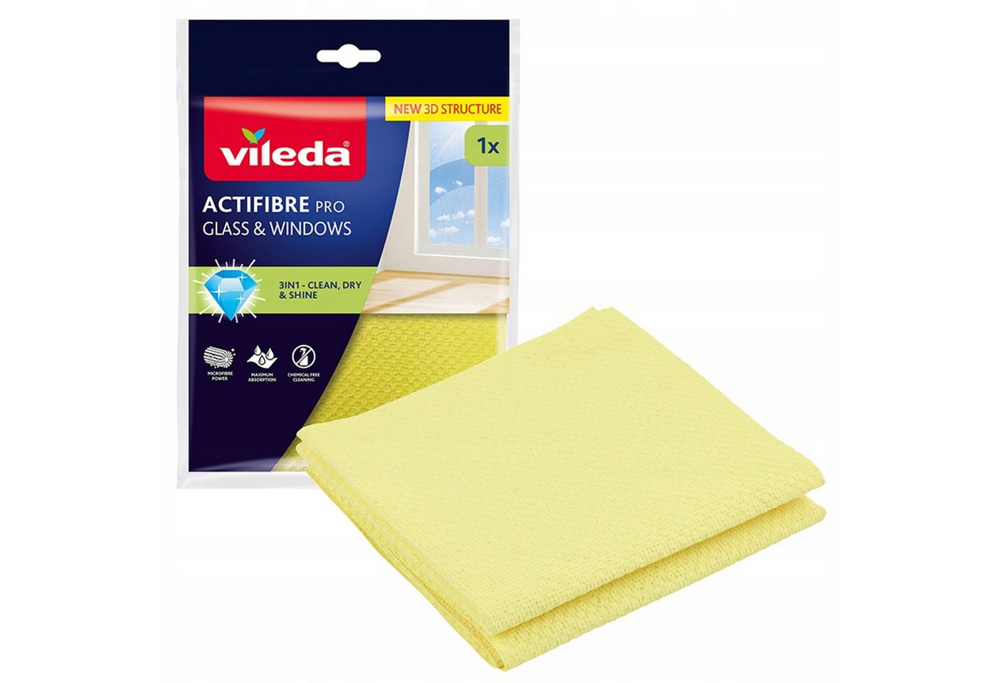 Vileda Actifibre Pro Tuch Für Fenster, Spiegel, Glas, Gelb, 1 Stück. Bild 4