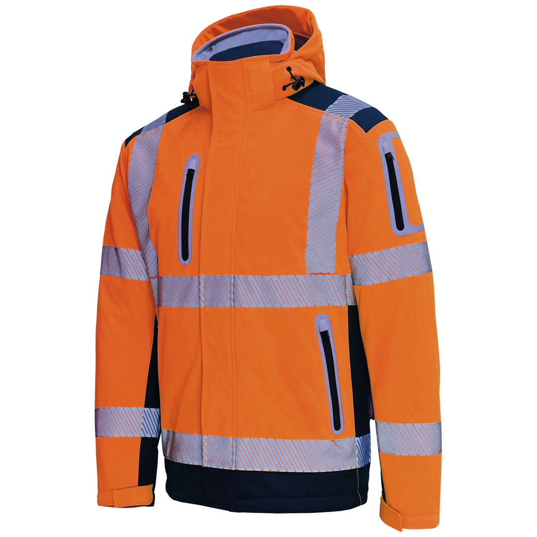 Vizwell Warnschutz-wintersoftshelljacke 3 In 1 Vw177d Gr. 5xl Leuchtorange/marine
