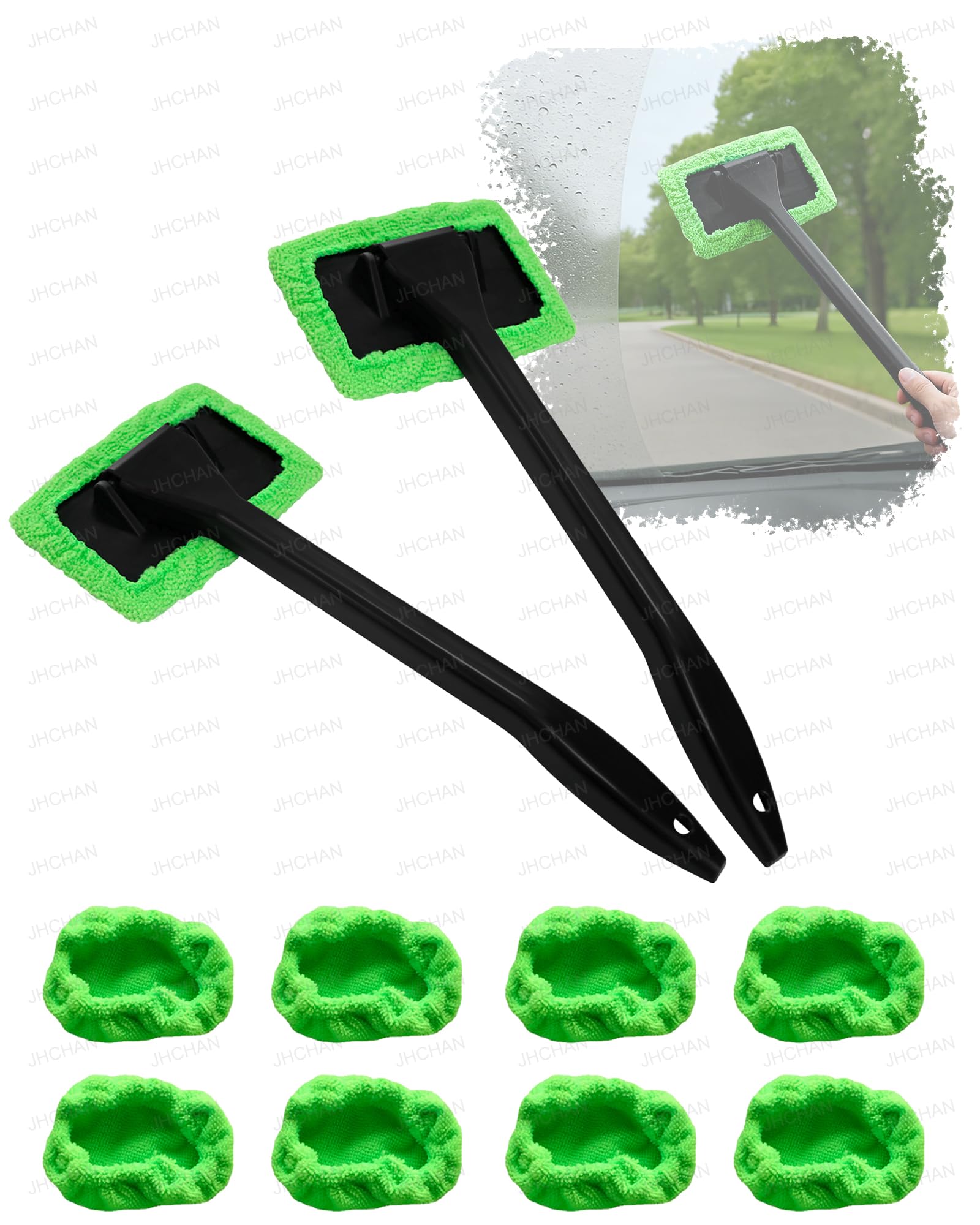 Set Mit 2 Autofensterreinigungswerkzeugen – Beinhaltet Eine Bürste Zur Reinigung Der Windschutzscheibe Und Des Autodachs Mit 10 Waschbaren Mikrofaserpads.