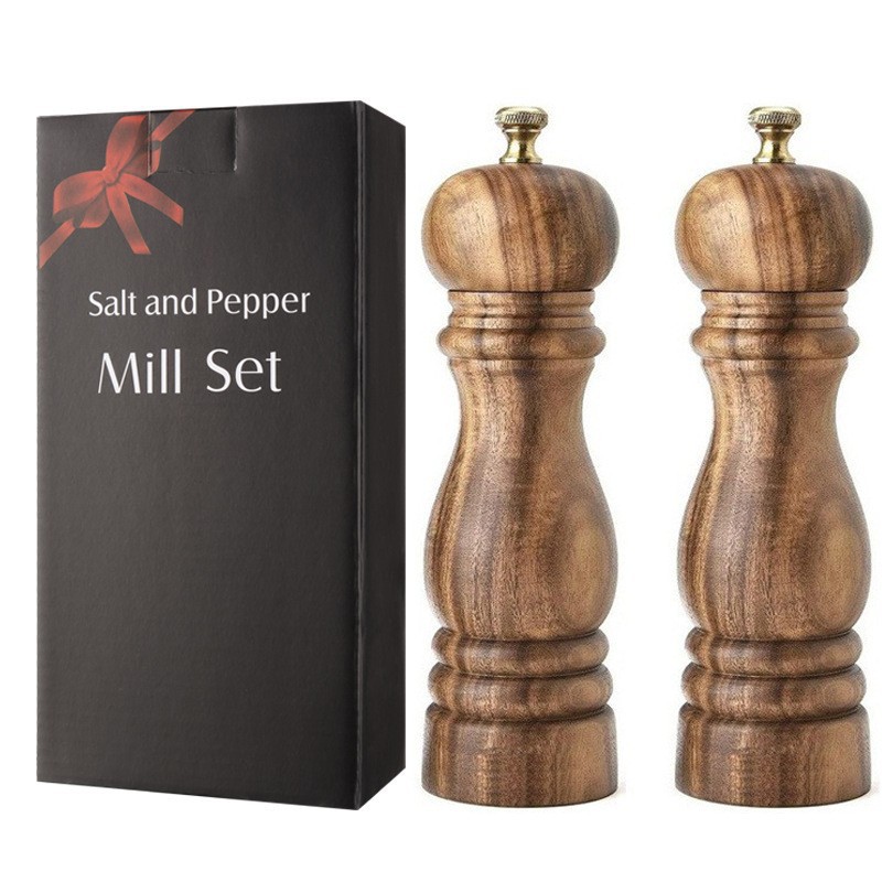 Pfeffermühle Und Salzstreuer-set Aus Holz (2-teilig) — Hergestellt Aus Hochwertigem Akazienholz Mit Verstellbaren Keramikmahlwerken — 18 Cm (7 Zoll)