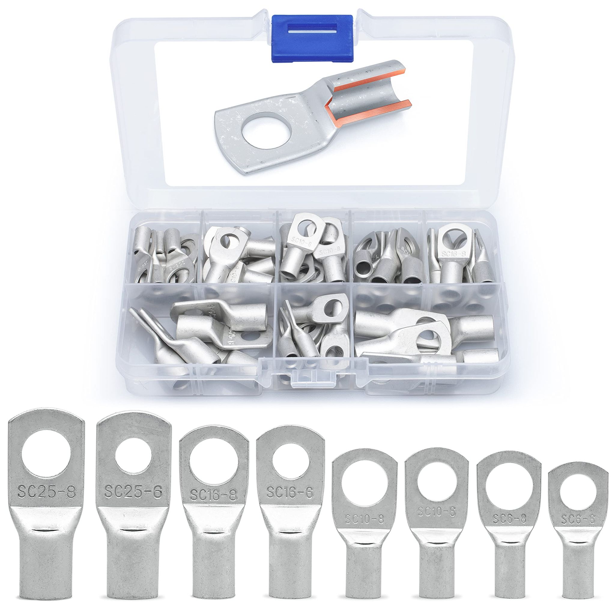 Set Mit 60 Verzinnten Kupferkabelschuhen – Batteriekabelschuhe – Crimp-kabelenden – Ringkabelschuhe – Größen 10 Bis 4
