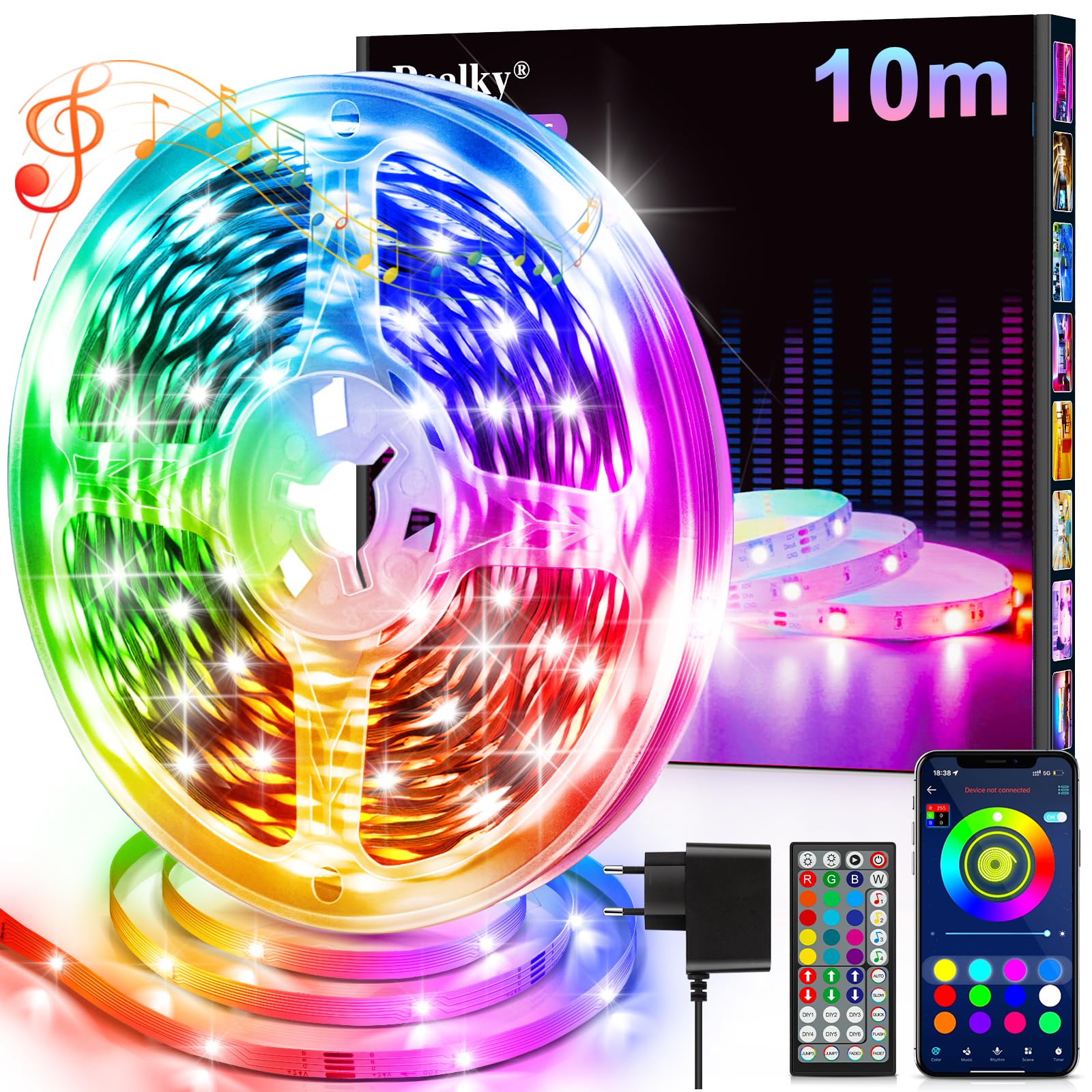 Led-streifen, 10 M Flexibler Rgb-led-streifen Zur Raumdekoration, Bluetooth-app-steuerung Mit Musiksynchronisation, Led-beleuchtung Für Schlafzimmer, Gaming-zimmer, Decke, Hochzeit, Party, Küche, Tv,