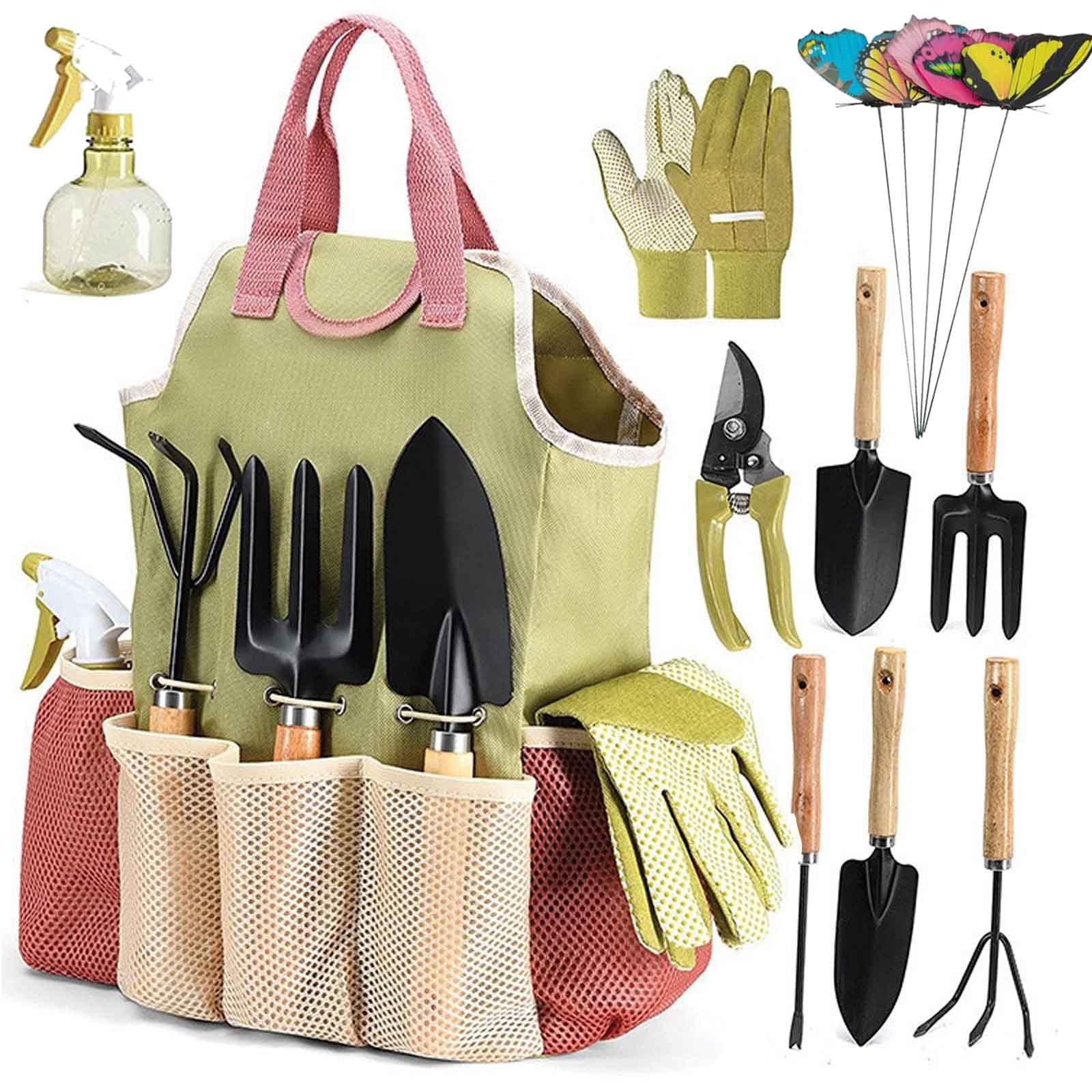 9-teiliges Gartengeräte-set Mit Handtasche, Aus Edelstahl Und Ergonomisch Geformt – Das Ideale Geschenk Für Frauen Und Gartenliebhaberinnen.